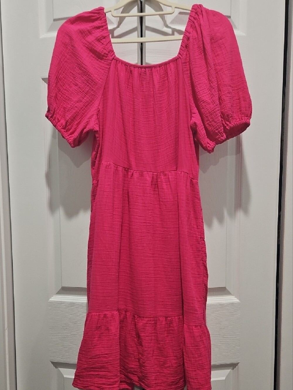 Universal Thread Hot Pink Puff-Sleeve Tiered Dress - Picture 6 of 11